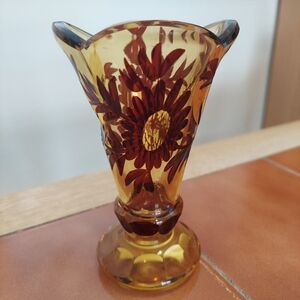 Amber Cut Glass Vase